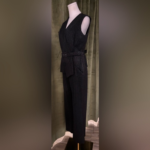 Chiara Boni Black shimmery Belted Flare Jumpsuit, US8 - Picture 6 of 12